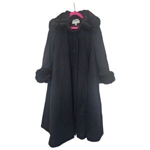 HELENA Neiman Marcus Girls Black Wool Faux Fur Trim Dress‎ Coat - Size 5